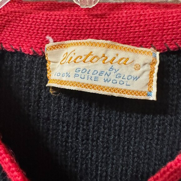 Vintage Victoria by Golden Glow Pure Wool Sweater S Small‎ Cardigan 1960's Black - Picture 2 of 3